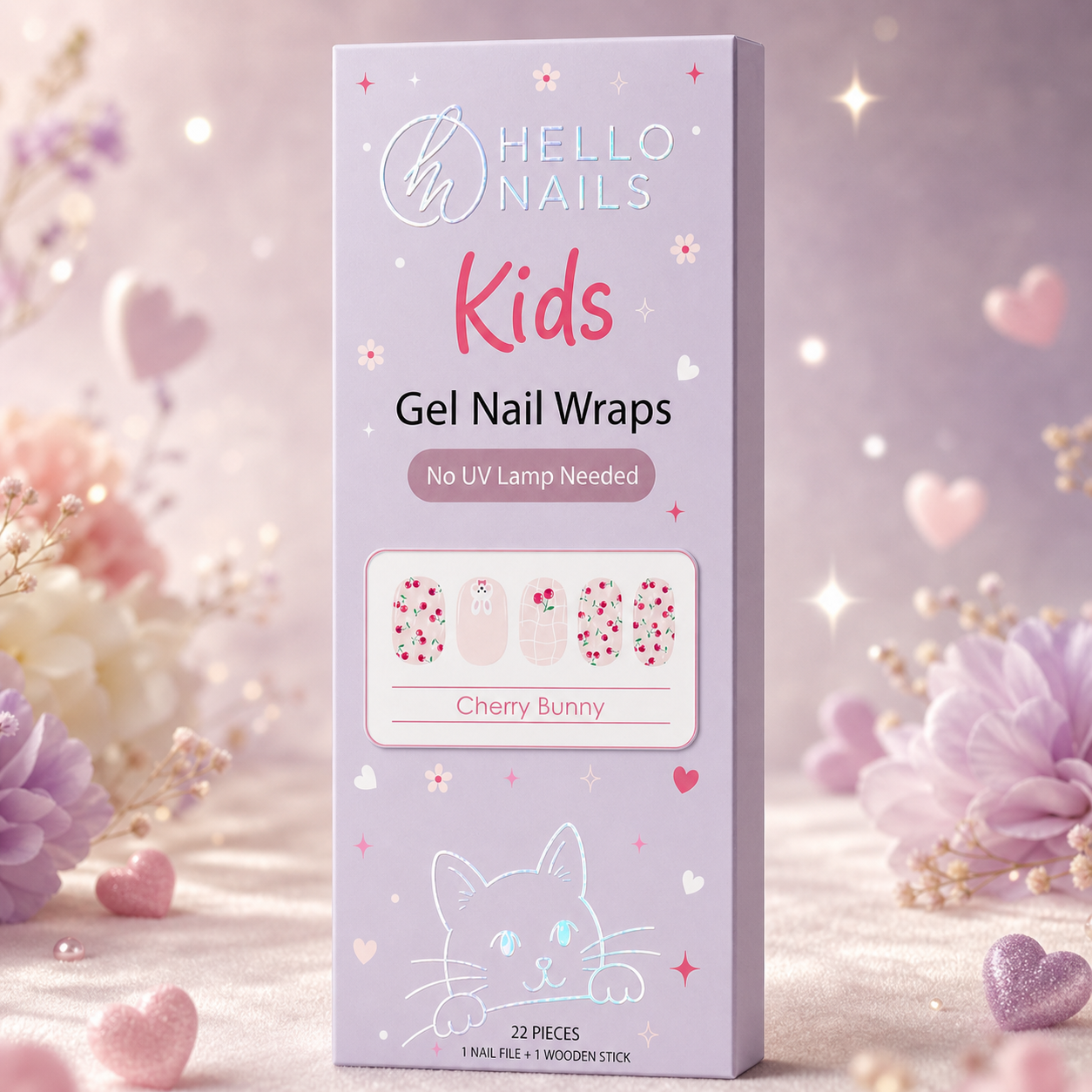 Kids Non-UV Gel Wraps - Cherry Bunny