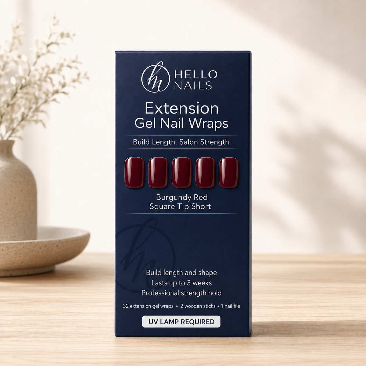 Burgundy Red extension gel nail wraps box