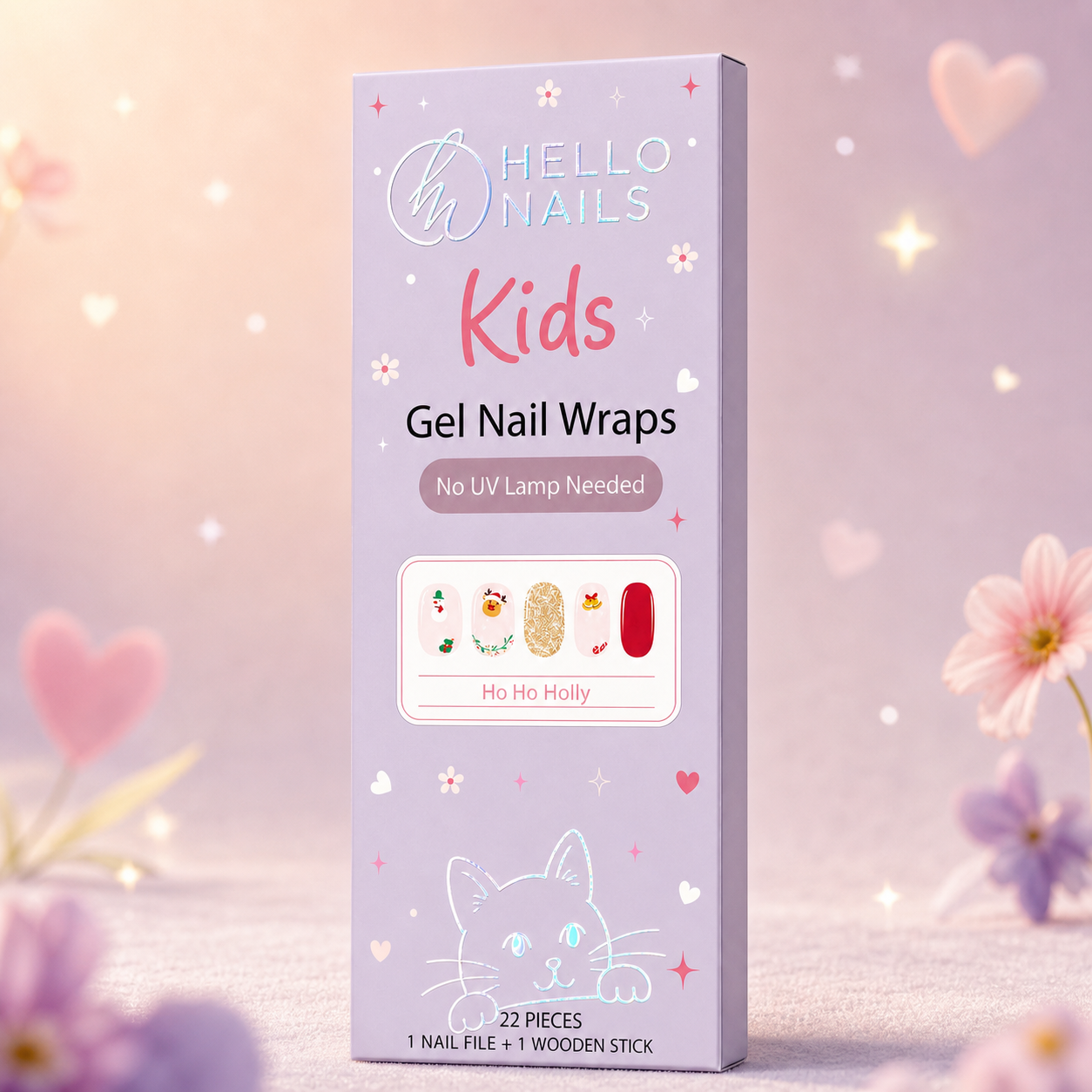 Kids Non-UV Gel Wraps - Ho Ho Holly