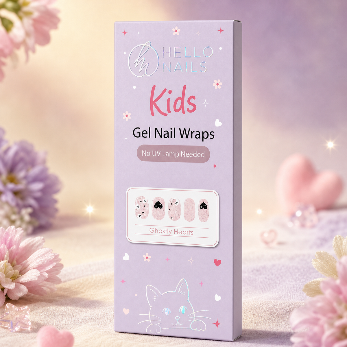 Kids Non-UV Gel Wraps - Ghostly Hearts