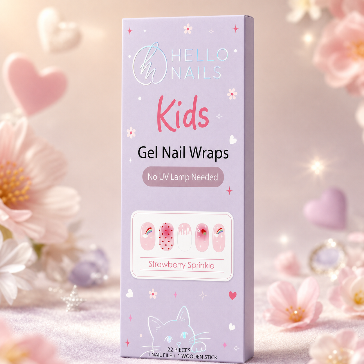 Kids Non-UV Gel Wraps - Strawberry Sprinkle
